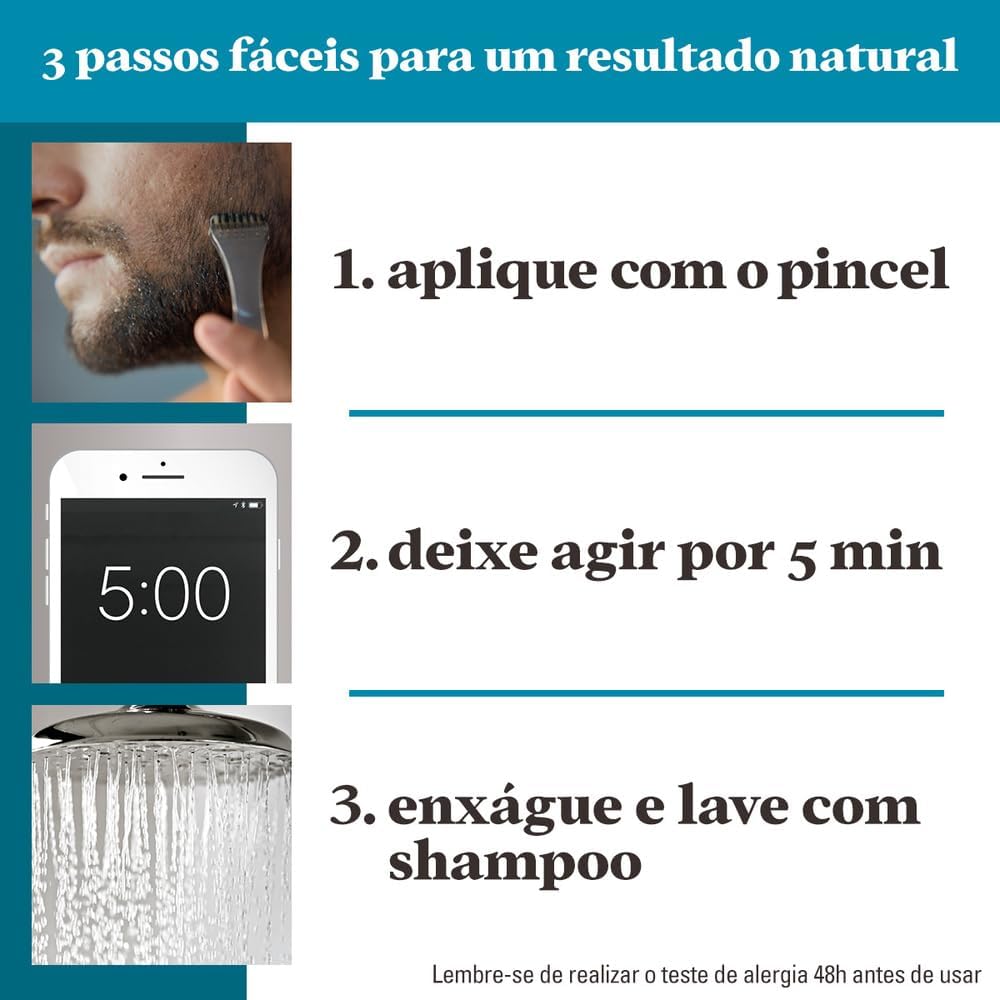 Just For Men Grecin 5 Color Gel, Barba e Bigode, Tonalizante que Elimina o Grisalho, Aparência Natural, Cor M100, Castanho Escuro, 28g