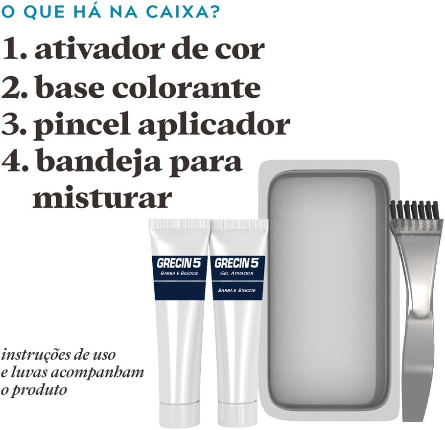 Just For Men Grecin 5 Color Gel, Barba e Bigode, Tonalizante que Elimina o Grisalho, Aparência Natural, Cor M100, Castanho Escuro, 28g