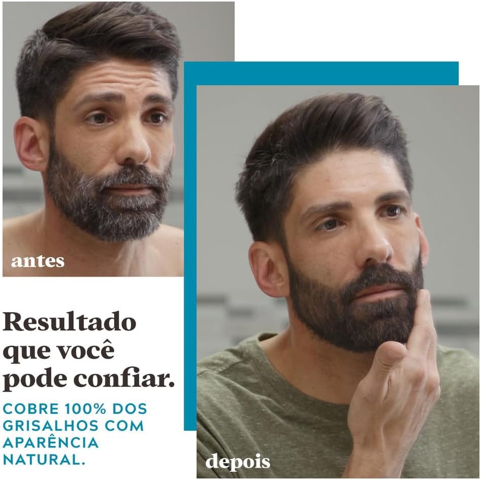 Just For Men Grecin 5 Color Gel, Barba e Bigode, Tonalizante que Elimina o Grisalho, Aparência Natural, Cor M100, Castanho Escuro, 28g