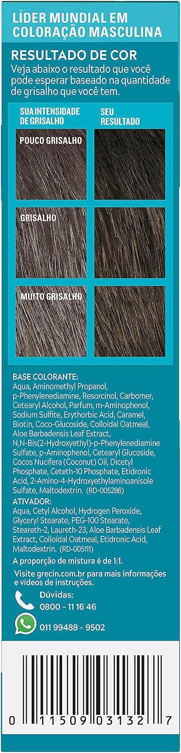 Just For Men Grecin 5 Color Gel, Barba e Bigode, Tonalizante que Elimina o Grisalho, Aparência Natural, Cor M100, Castanho Escuro, 28g